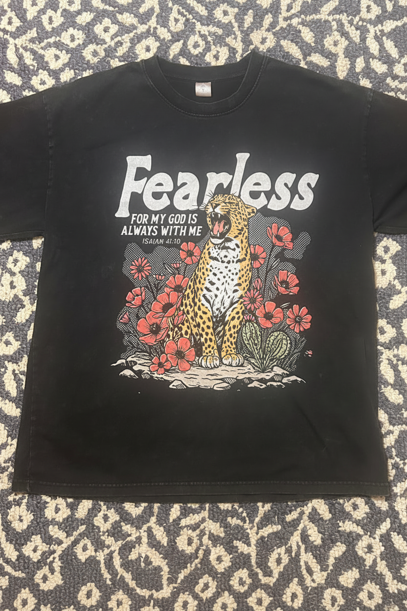 “Fearless” faded black t-shirt
